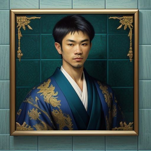 Thai Man in Silk Kimono: Oil Painting Portrait