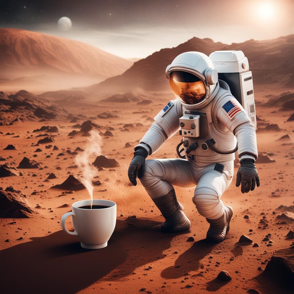 Astronaut Barista Serving Coffee on Mars
