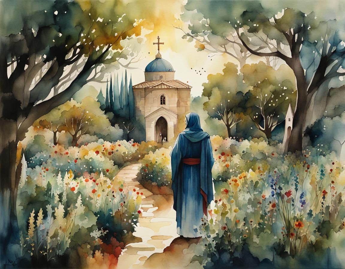 Gethsemane Garden: Ink and Watercolor Storybook Illustration