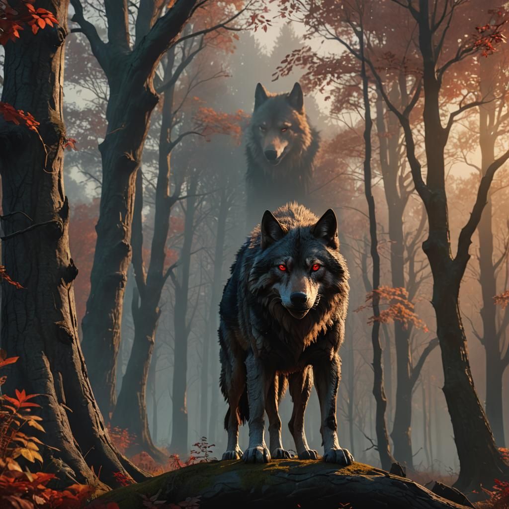 Majestic Black Wolf in Autumn Forest