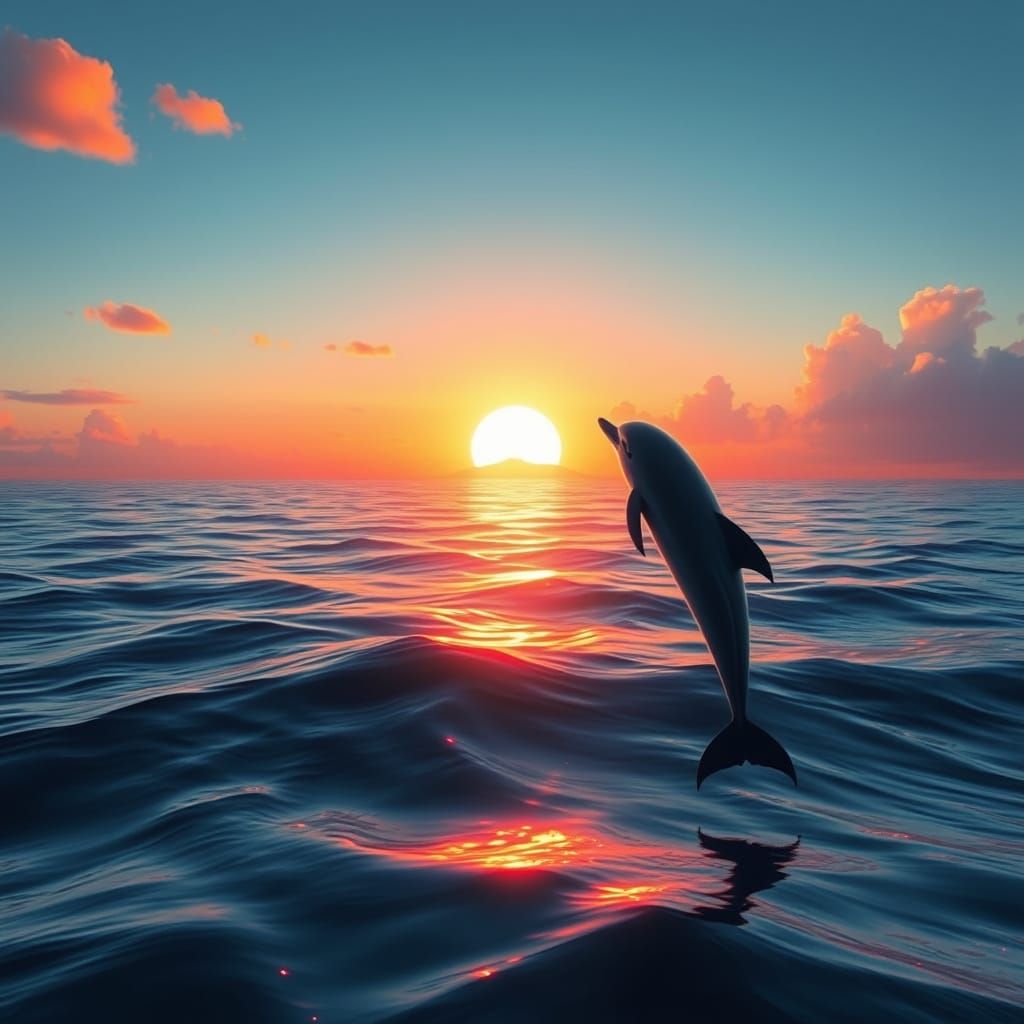 Ethereal Sunset Dolphin at the Edge of the World