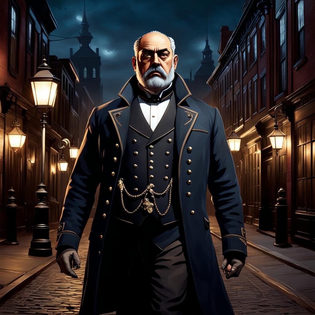 Victorian Portrait in Gaslamp Street, Dark Fantasy Style