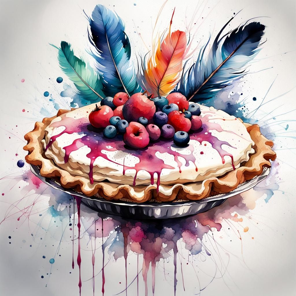 Watercolor Pie with Ink Splatters and 3D Shading