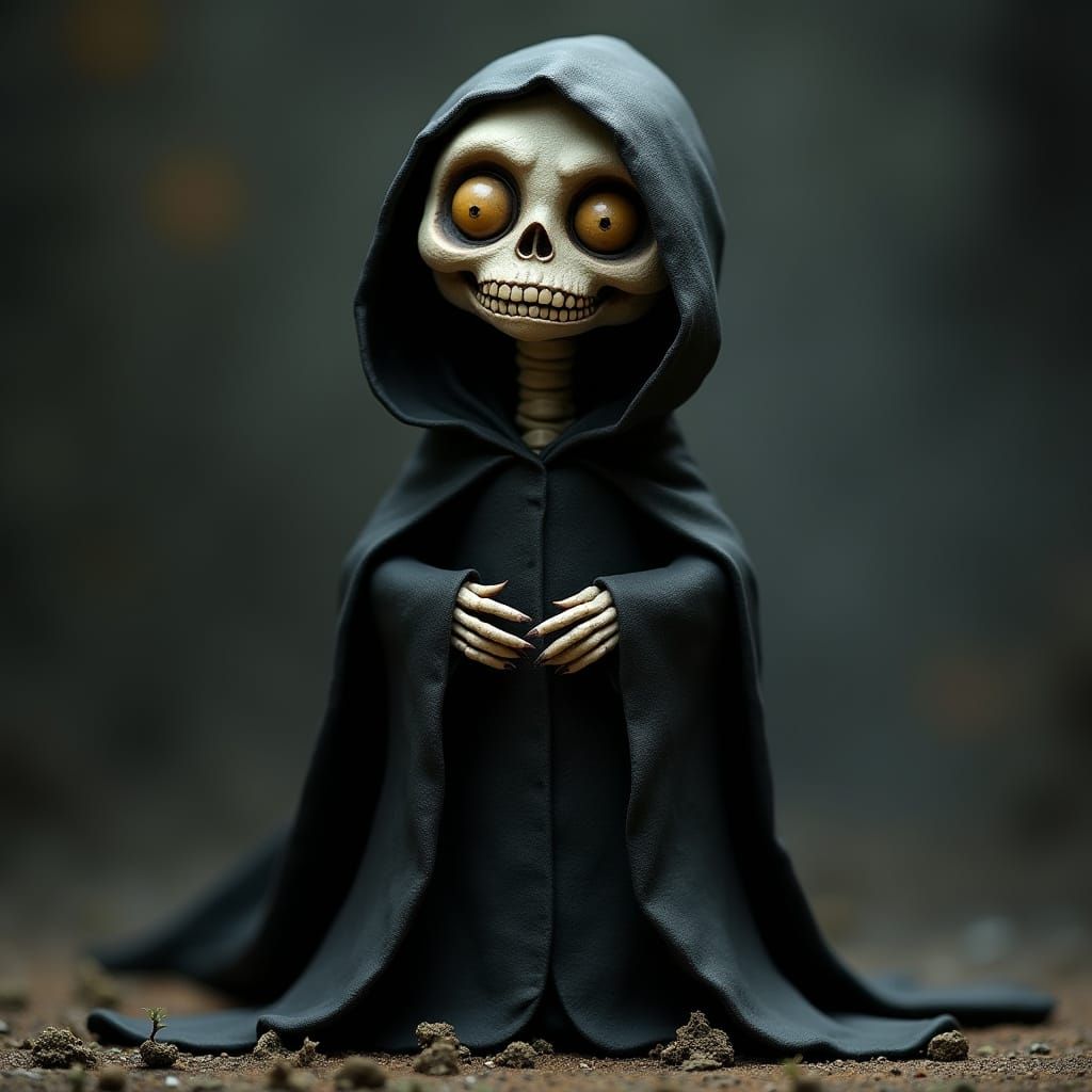 Discworld Death Sculpture in Whimsical Polymer Clay Style