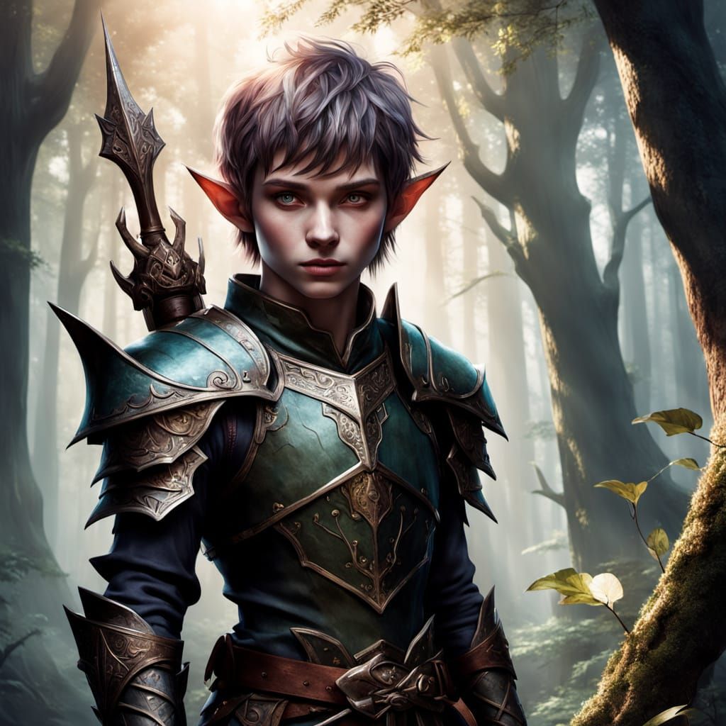 Elf Teenager in Ancient Forest, Realistic Fantasy Art
