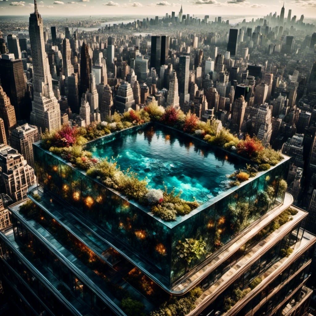 NYC Infinity Pool: Vivid Impasto Painting