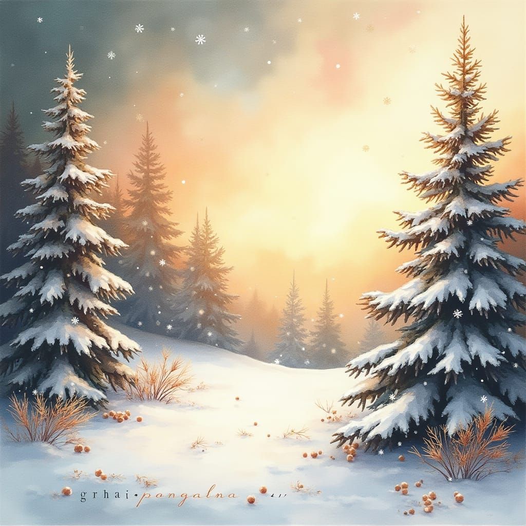 Elegant Watercolor Corporate Christmas Card with Wood Textur...