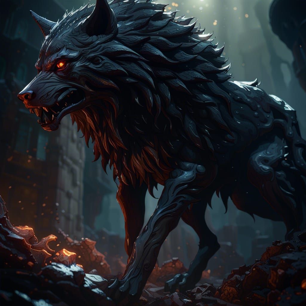 Hyperdetailed Shadow Wolf Concept Art in 8K