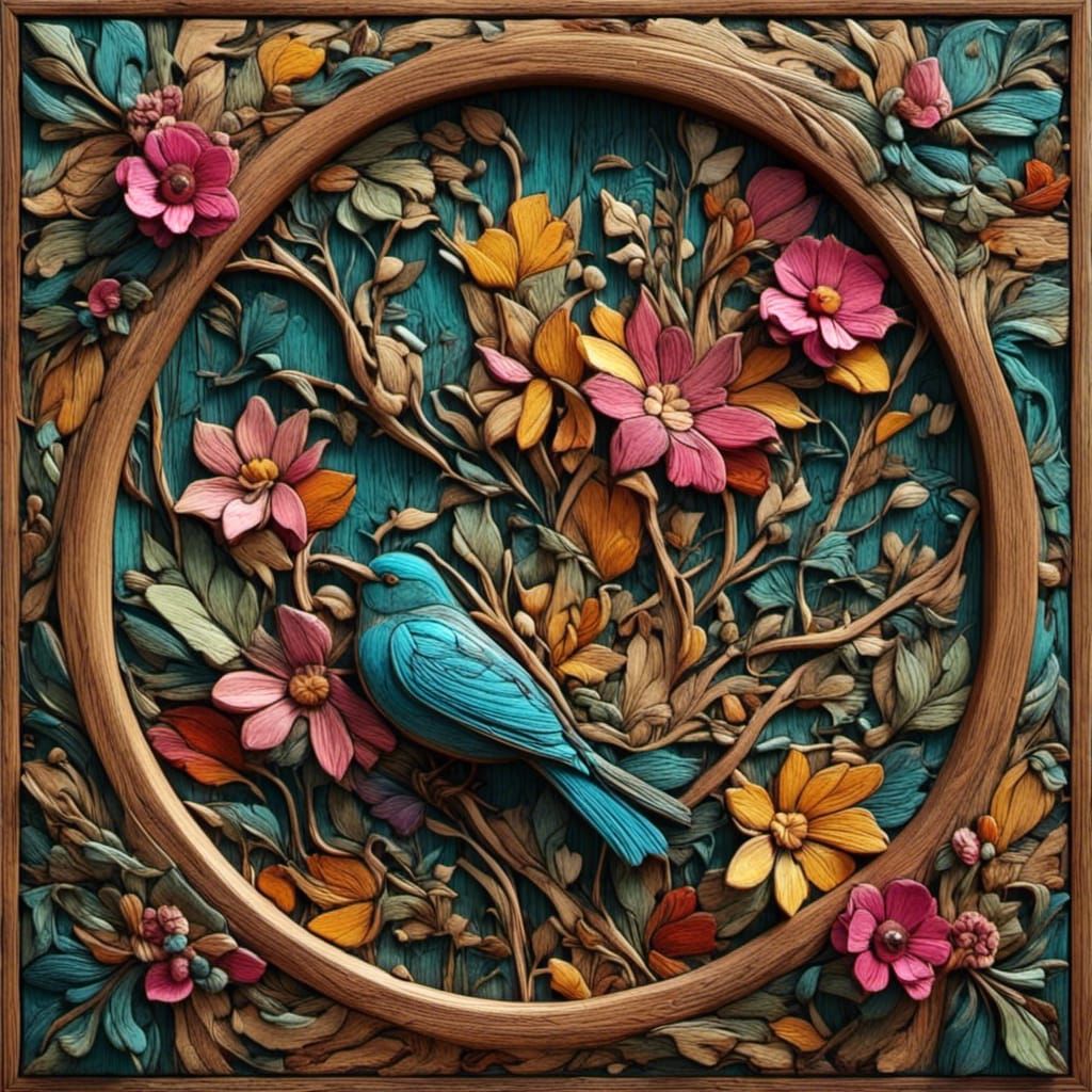 Exotic Garden Wall Carving in Bas-Relief