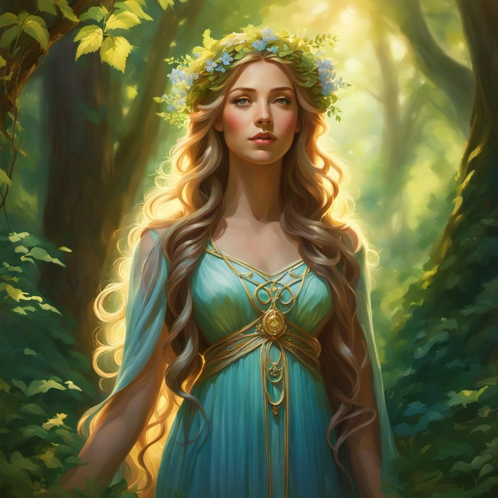 Ethereal Goddess in Lush Forest, Inspired by Thomas Kinkade'...