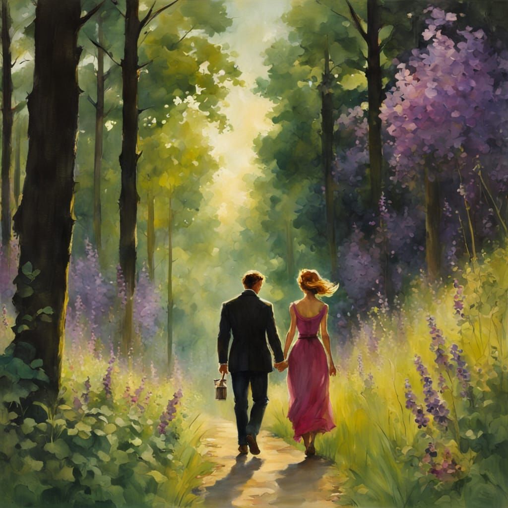 walking in the woods on a summer evening