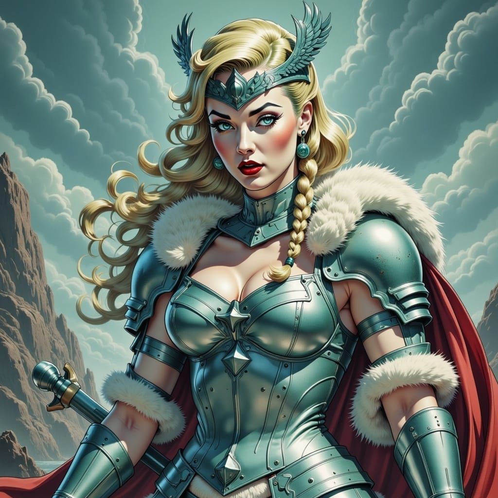 Anime Warrior Queen on Cliff in Regal Style