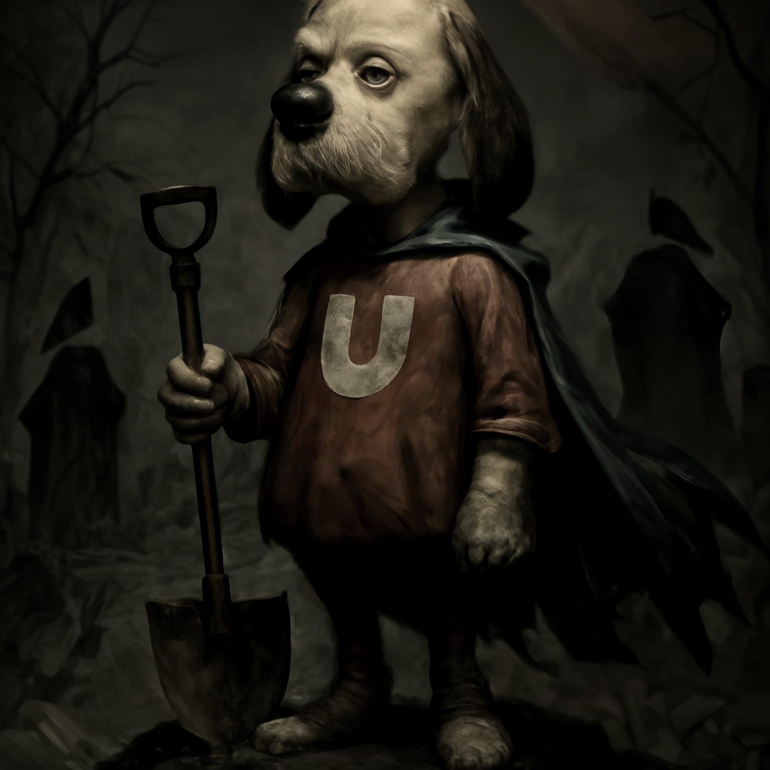 Underdog as Dark Fantasy Undertaker in Cemetery