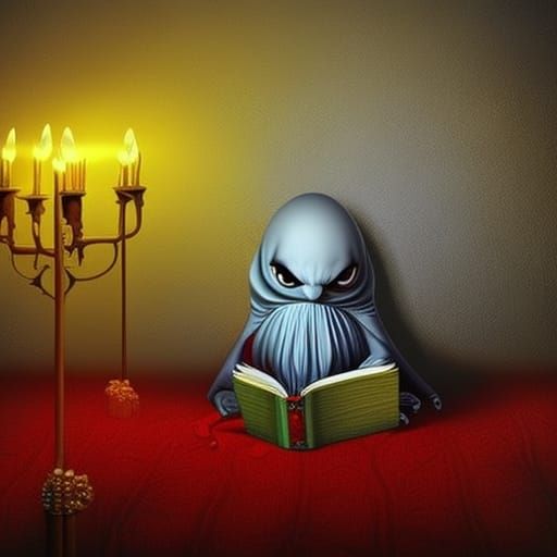 Crying Monster Doll Holding Book: Digital Art