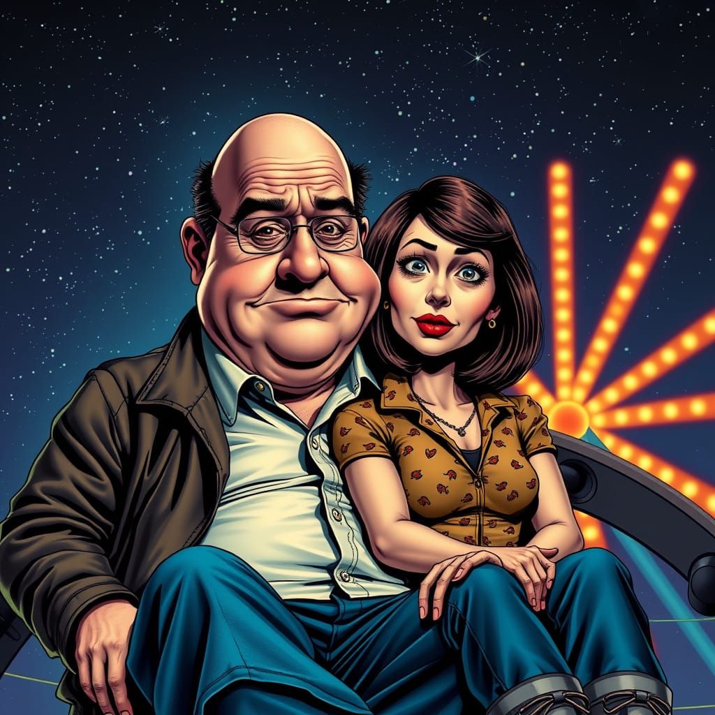 Grotesque Couple Enjoy Nighttime Carnival Ride