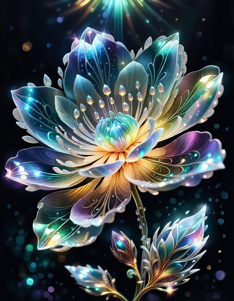 Iridescent Magical Flower with Crystalline Details