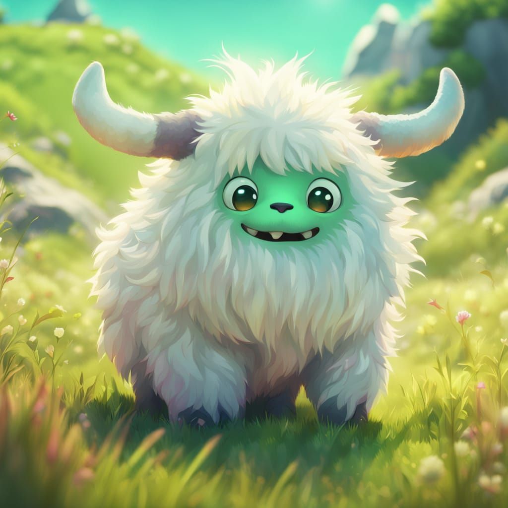 Cute Furry Monster Plays on Grassland: Concept Art