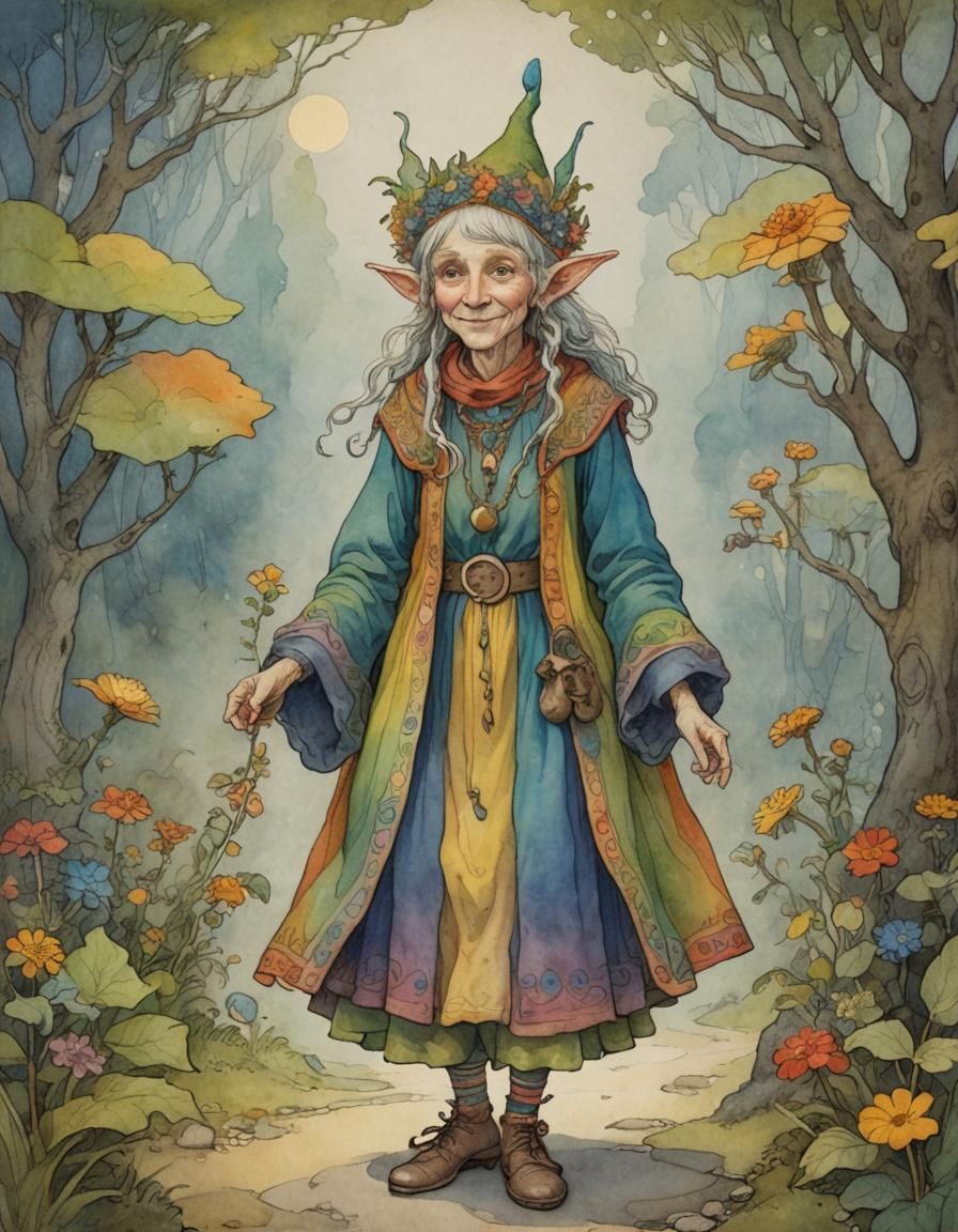 Cheerful Elf Fairy Portrait in Fairy Tale Style