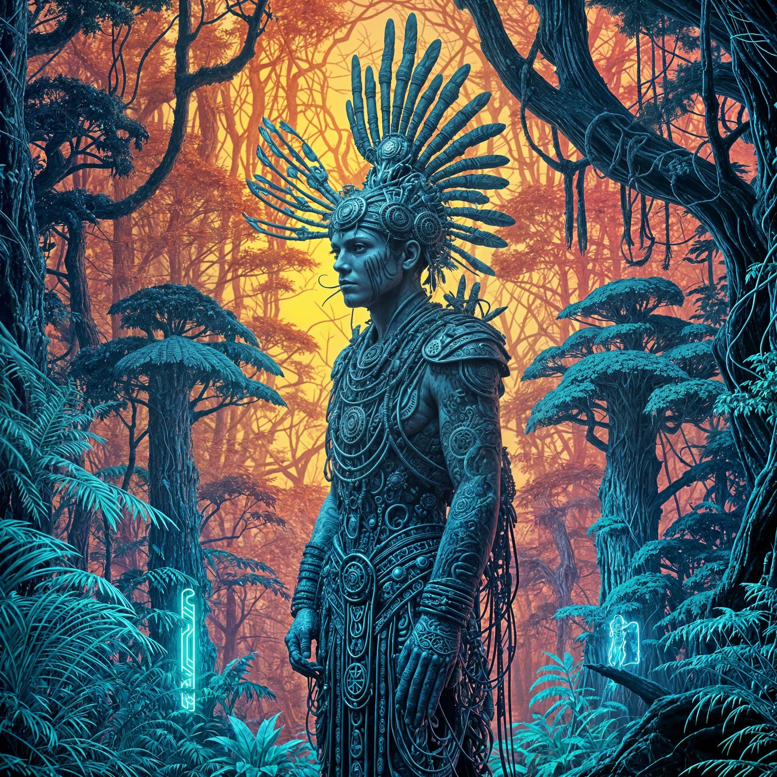 Biomechanical Shaman Ritual in Digital Rainforest