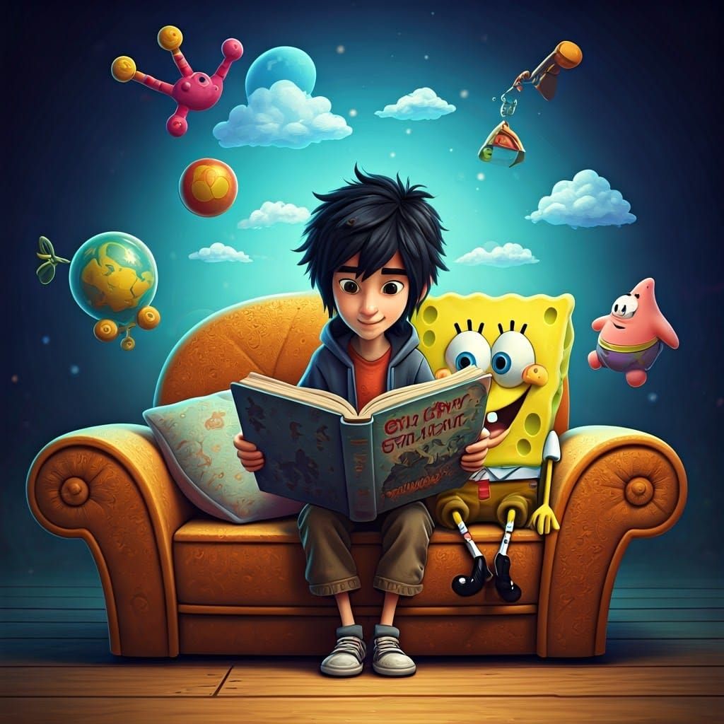 Hiro and SpongeBob's Bedtime Story: Pixar-Style Art