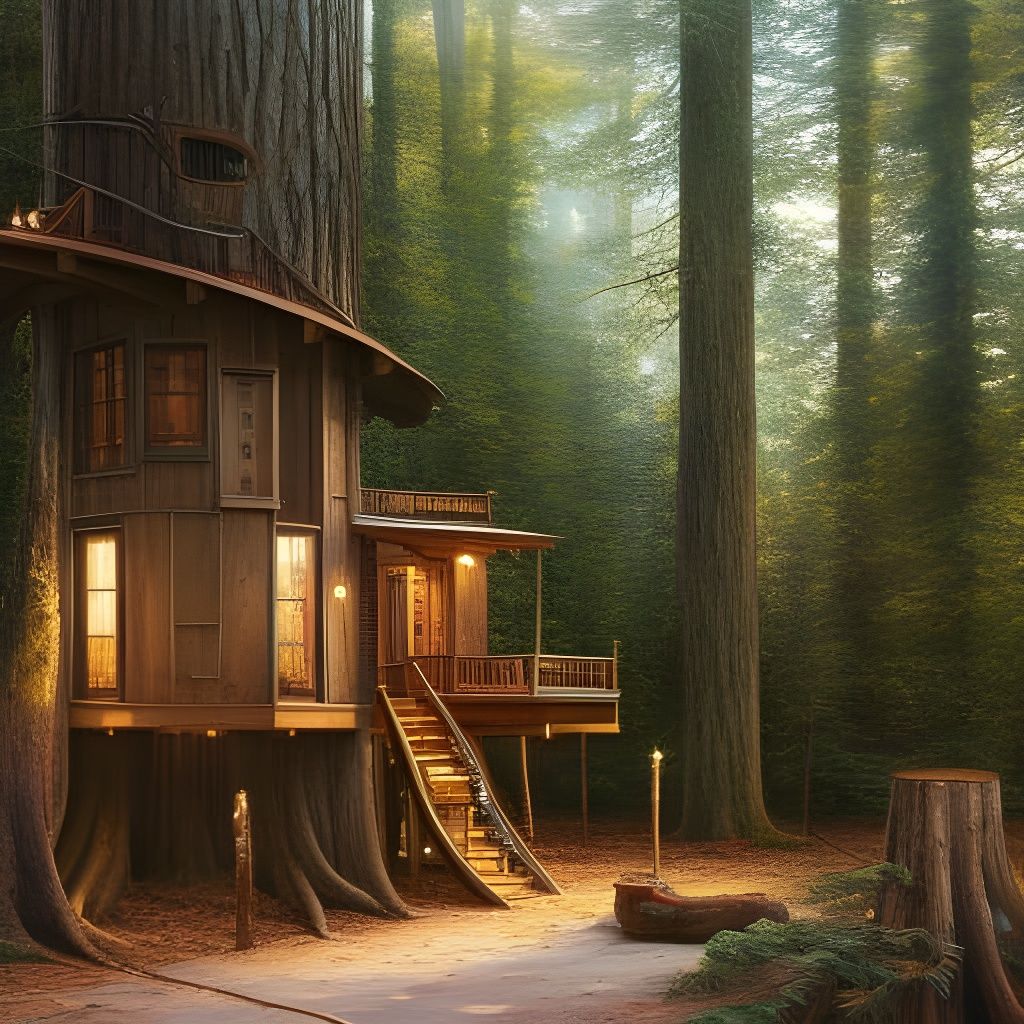 Whimsical Treehouse Interior in Detailed 3D Rendering