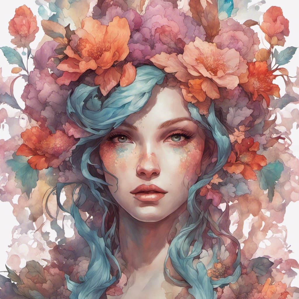 Flower Girl Portrait in Detailed Concept Art Style
