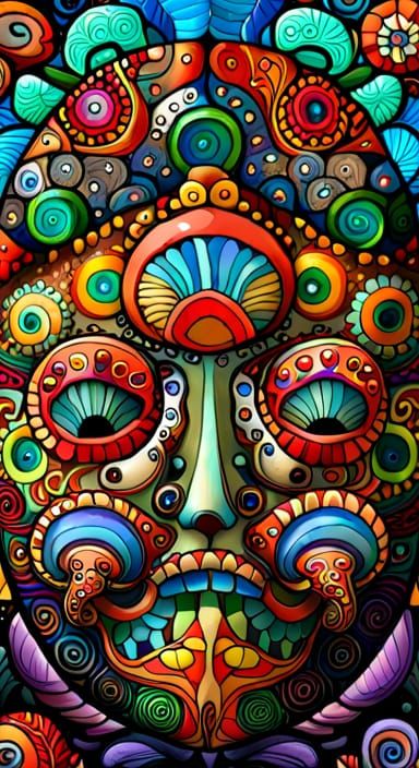 Colorful Mushroom Cluster with Art Nouveau Elements