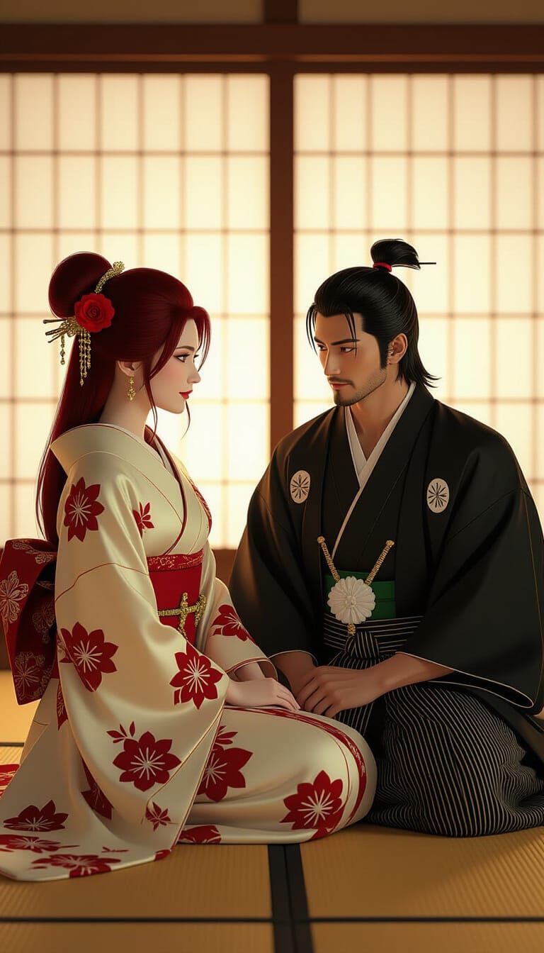 Romantic Samurai Scene in Makoto Shinkai Style