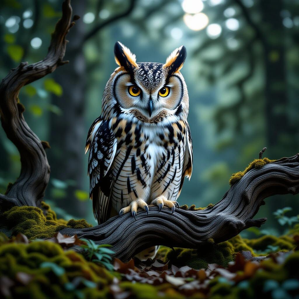 Majestic Owl Blends Into Ancient Tree Branch