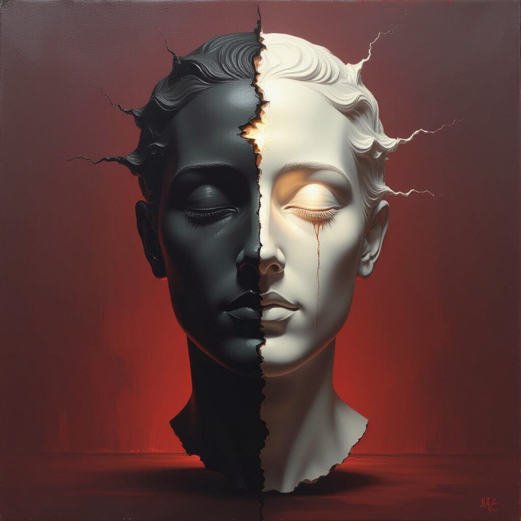 Ethereal Light Meets Shadow on Faceless Bust