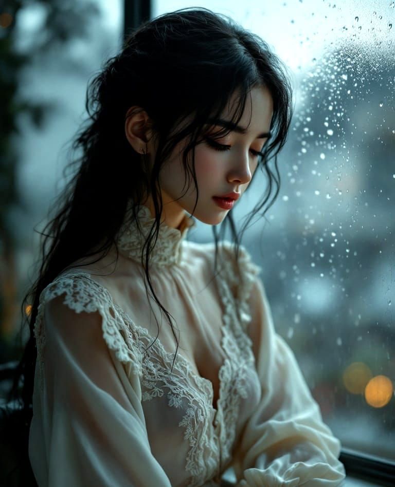 Serene Rainy Reflections in a Warm Glow