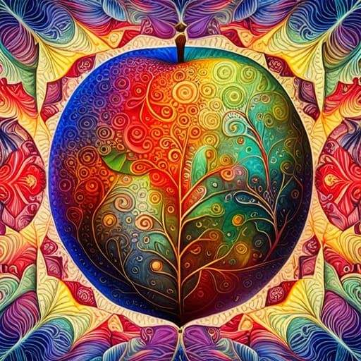 Complex Apple in Magical Forest, Geometric Abstract Art