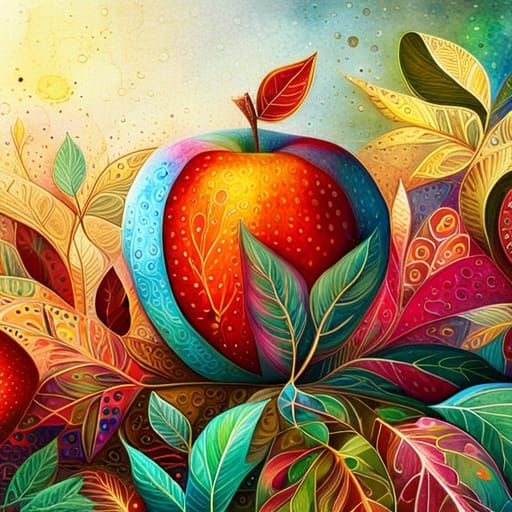 Magical Apple in Geometric Forest, Abstract Art