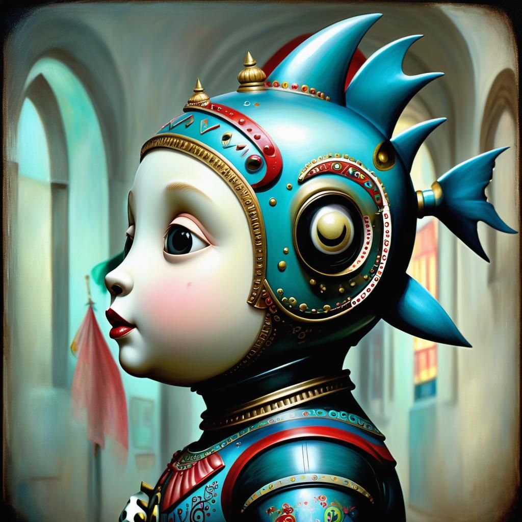 Sinister Robot Child in Ornate Carnival Style