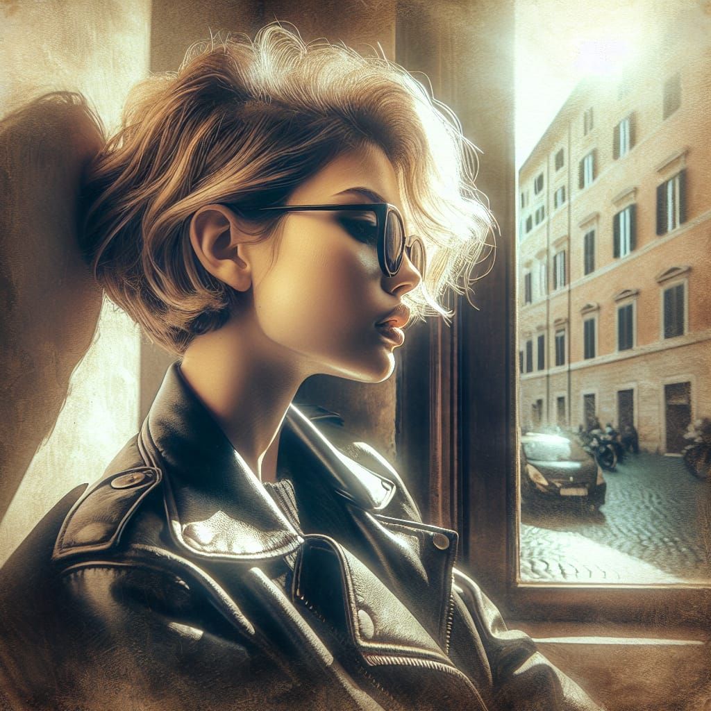 Dreamy Portrait of Woman in Rome with Sunlight