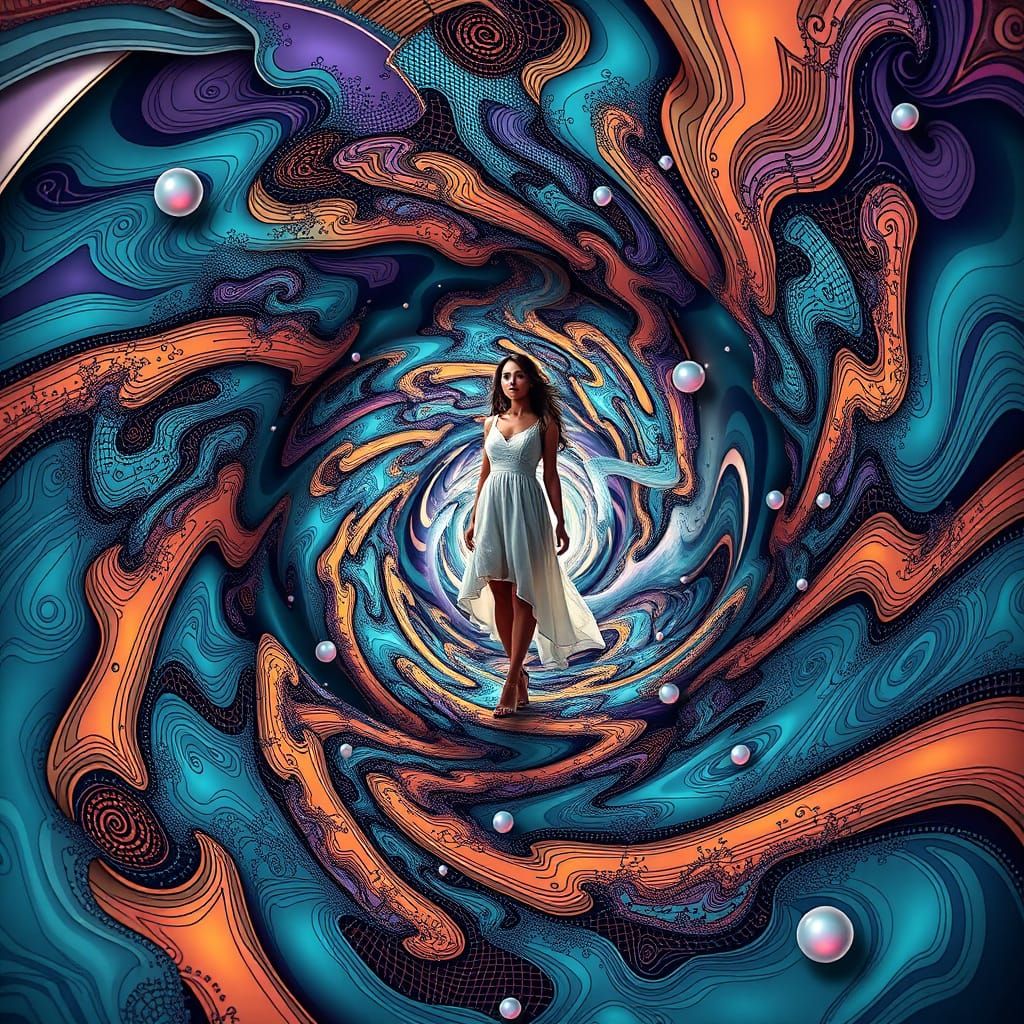 Futuristic Woman in a Swirling 3D Vortex