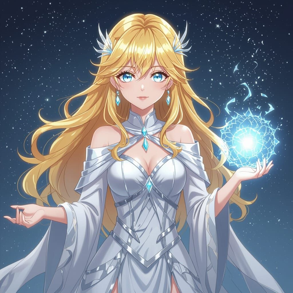 Goddess of Magic with Golden Hair and Silver Robe