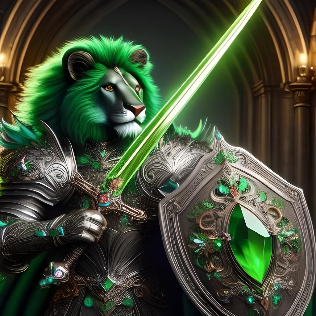 Emerald Lion Knight with Sword and Shield