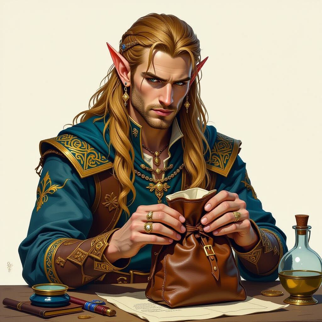 Elf Mage Packing Potions, Painterly Illustration