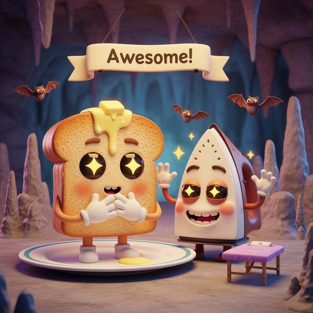 Animated Rye Toast Character with Melting Butter and Iron
