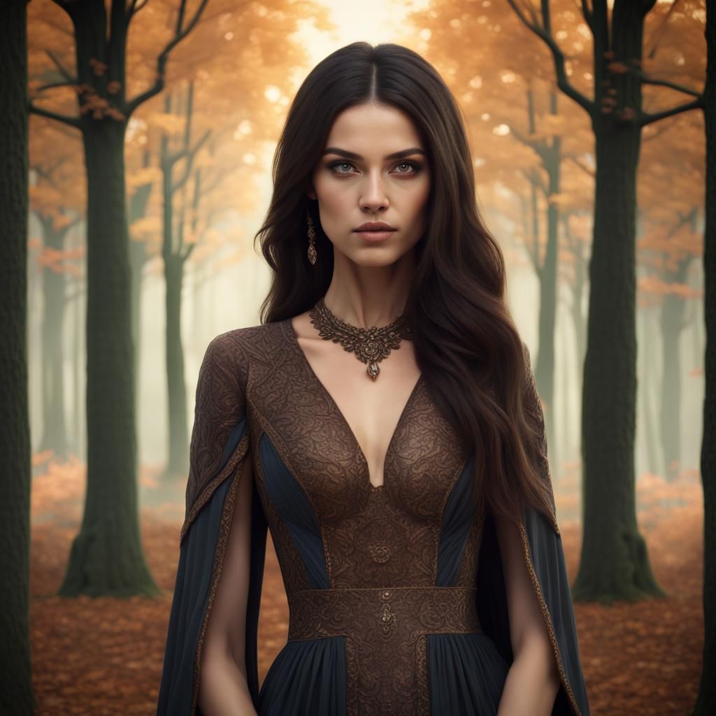 Young Woman in Forest: Fantasy Concept Art