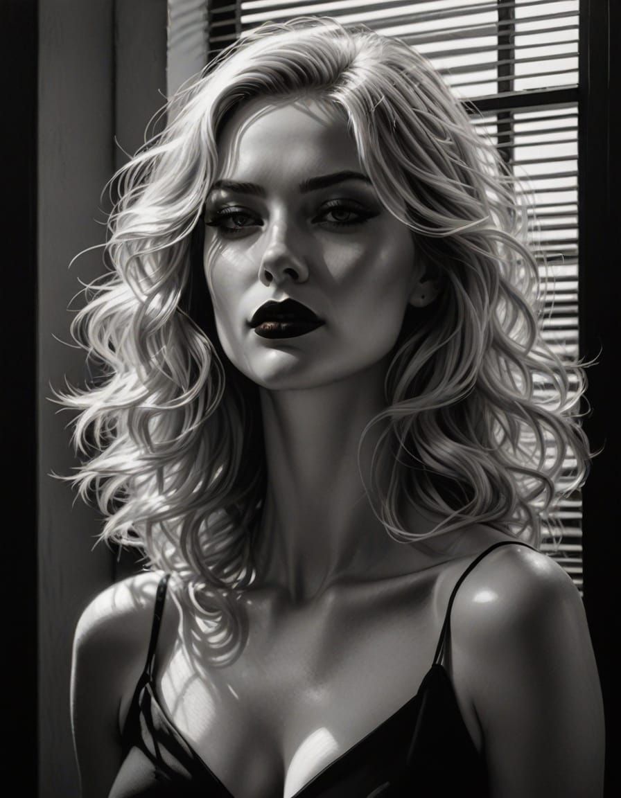 Spectacular Blonde Bimbo in Black and White Sunlit Glory