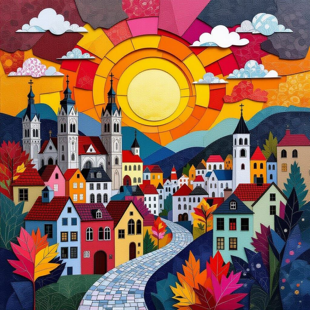 Vibrant Autumn Cityscape Sunset Collage