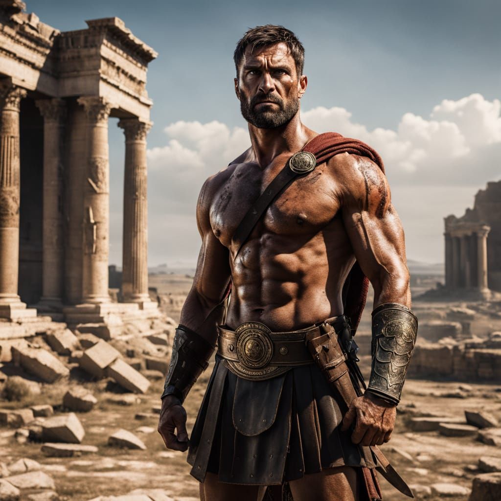 Ancient Warrior in Epic Battle Scene