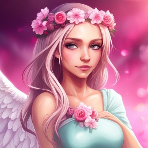 Princess with Angel Wings in Blossom Sunlight