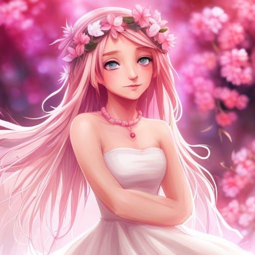 Pink Angel Princess Portrait in Art Nouveau Style