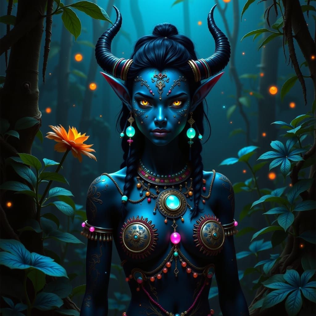 Bioluminescent Navi Woman in Pandora Forest