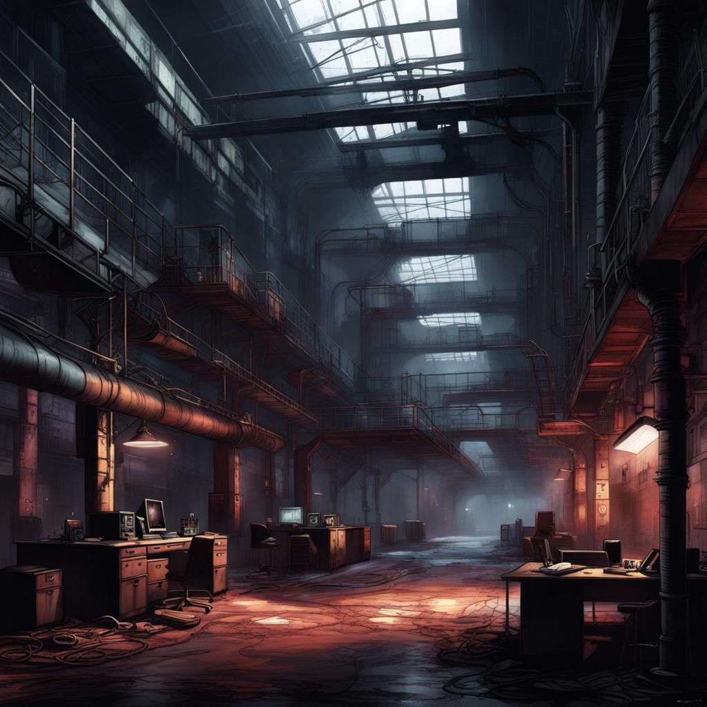Cyberpunk Underground HQ: Abandoned Factory Concept Art