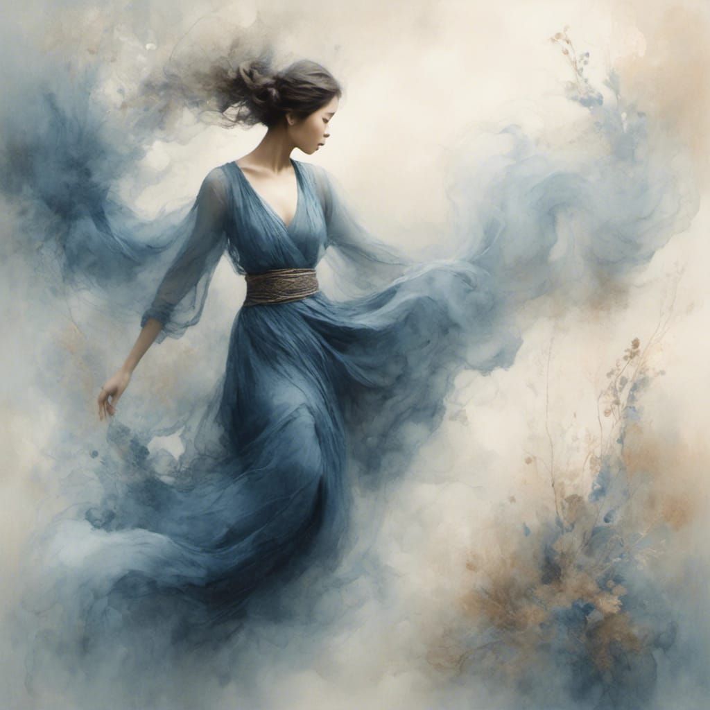 Ethereal Woman in Smoke: Ink Wash Painting