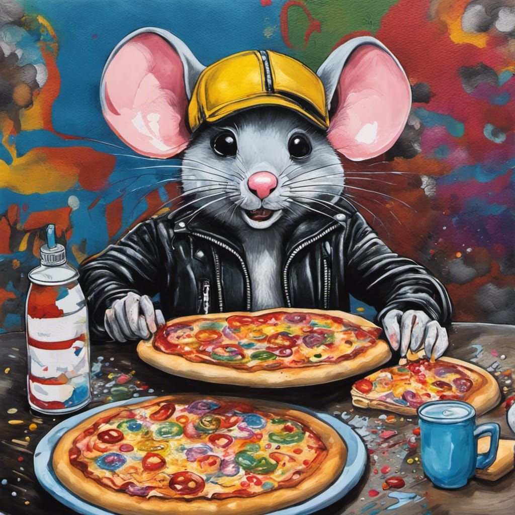 Mice Enjoying Pizza: Graffiti Street Art